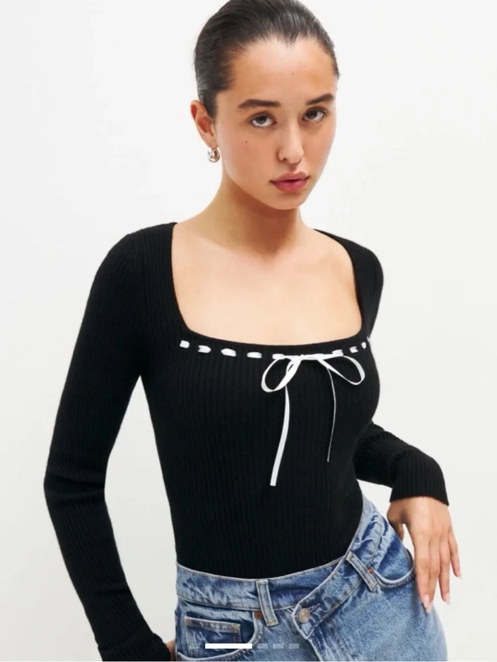 Reformation Black Cashmere Kameron Bow Knit Top S
